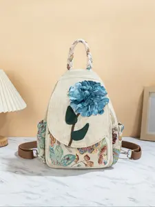 Boho Ethnic Style Handmade Floral Backpack, Casual Backpack, Multi-Layer Flap Chest Bag, Two-In-One Shoulder Bag, Random Cut, 1 Piece