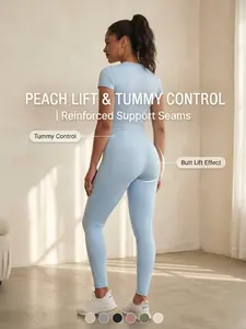 Sky Blue Summer Women's Yoga Set, High Waist Tummy Control Butt Lifting Slim Fit, Perfect for Gym and Home Comfort