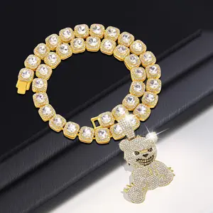 Miami Hip-hop Style Wrecking Bear Pendant with Exquisite Square Rhinestone Necklace Perfect for Weddings Valentine's Day and Mother's Day Gifts A Beautiful Accessory for Special Occasions