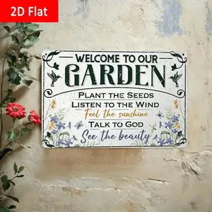 2D Flat, 1pc Welcome to Our Garden Metal Sign - Rustic Floral & Butterfly Design with Inspirational Quotes, Lightweight 8x12 Inch Wall-Mounted Indoor/Outdoor Decor, Durable Metal Gardening Gift for Nature Lovers, Garden & Home Decorations, 2D Flat