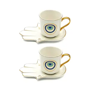 Turkish Cup with Saucer - 1 Set, Ideal for Collecting or Displaying Turkish Artifacts Ceramic Drinkware