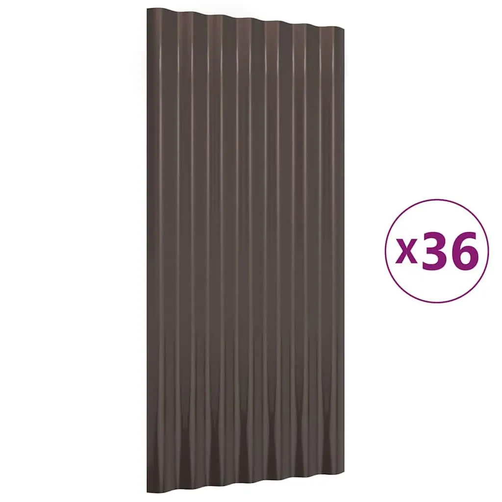 vidaXL Roof Panels 36 Pcs, Roofing Material, Profile Sheet, Garage Roof Panel for Sheds Stables Mobile Homes, Galvanized Steel Brown 319140