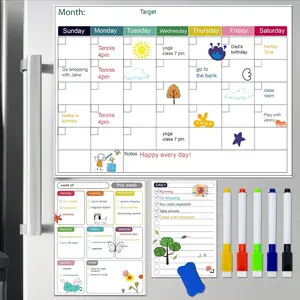 3 Pack Magnetic Dry Erase Fridge Calendar Whiteboard Set,14.6" x 11" Reusable Refrigerator Calendar for Fridge & Wall-Monthly, Weekly,Daily Planners Refrigerator White Board with 5 Markers and Eraser