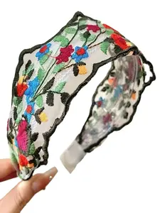 Vintage Floral Embroidered Hairband Wide Band High Crown Headband Women's Hairstyle Decoration Mother's Day Gift