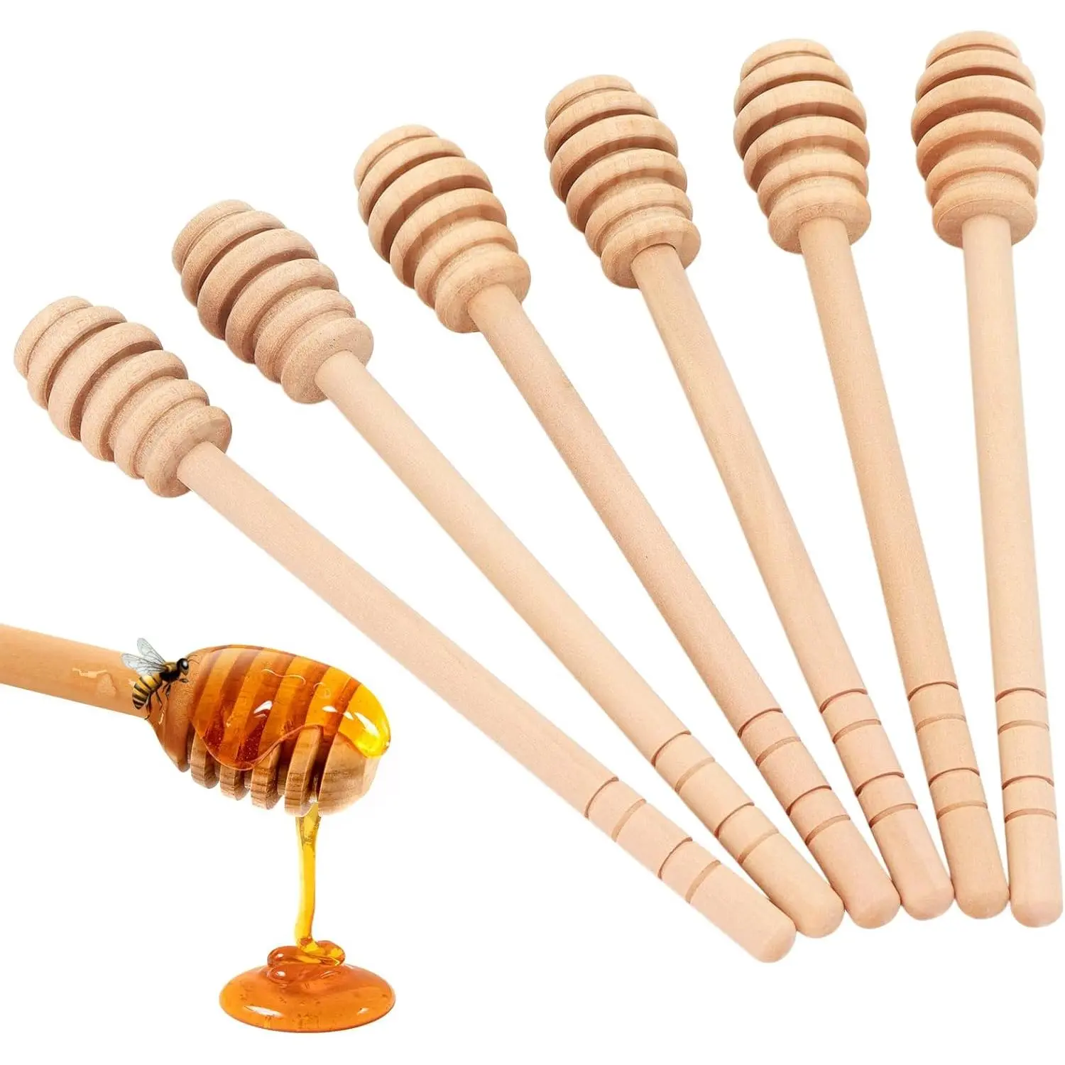 6 count Wooden Honey Spoon Mixing Stirrer, 6 Inch Honey Dipper Sticks, Honey Comb Sticks for Bridal Shower  Shower Wedding Party Favors