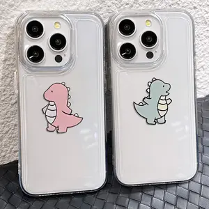 Cute Couple Dinosaurs Phone Case For iPhone11-17&Samsung S24,S25, Clear TPU Protective Valentine's Day Romantic Couple Sisters Phone Case