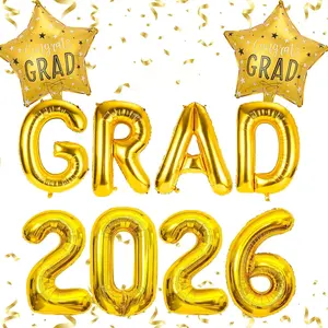 10Pcs Graduation Balloons Class of 2026 Set, 16 Inch Grad Balloons and 2026 Balloon Numbers, Star Foil Balloons for College High School Party, Congrats Graduation Decorations