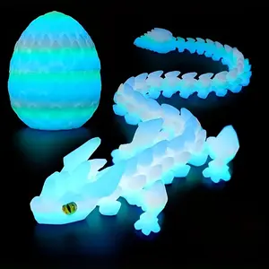 3D Printed Joint-Movable Dragon Figurine Set with Dragon Egg, Rainbow Gradient Night Glow, Glow in the Dark, Full Joint Movement, Desk Decor Stress Relief