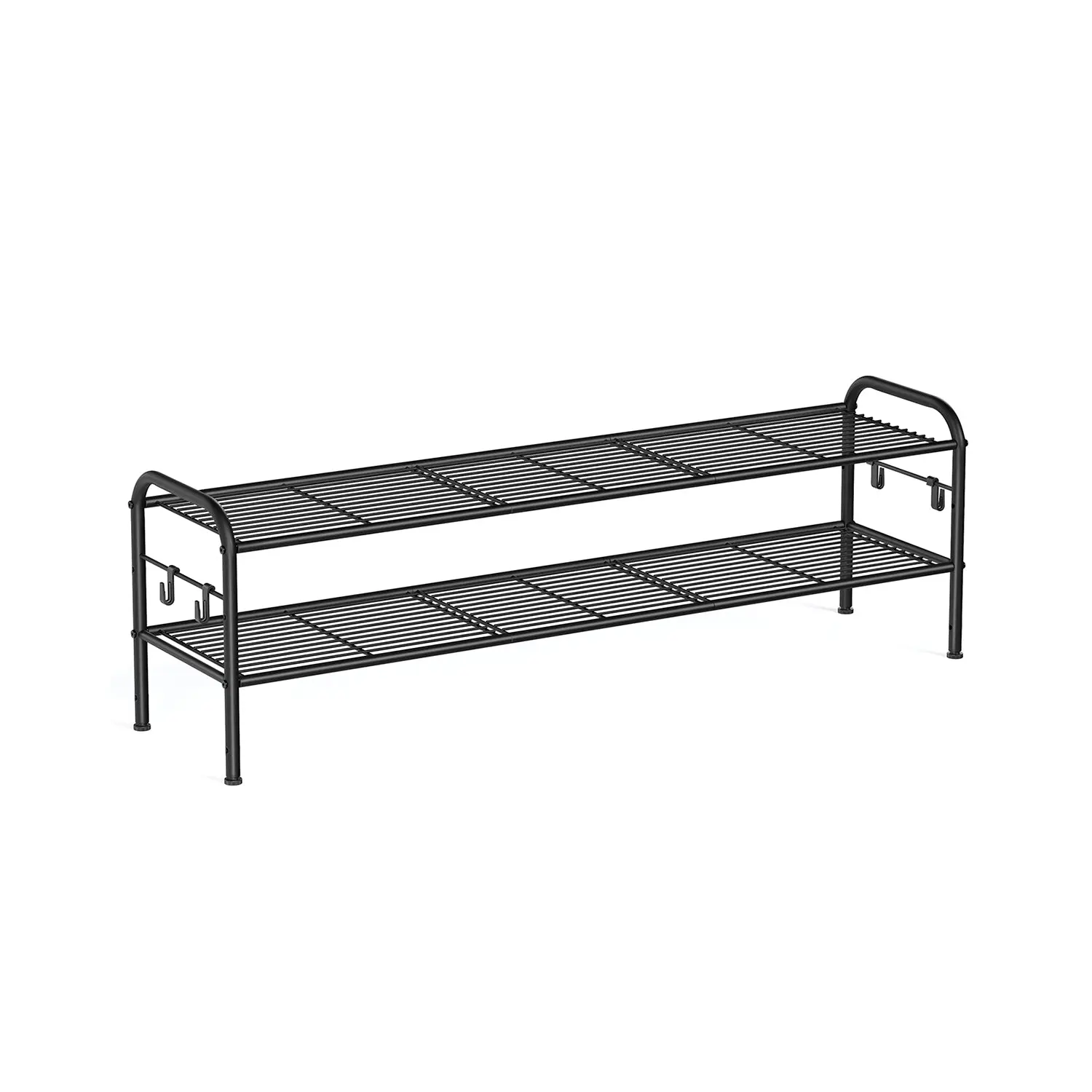 SONGMICS Wide Metal Shoe Rack Organiser with Side Hooks, Shelf, Easy Assembly for Hallway