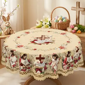 XEXSIN He is Risen Easter Tablecloth Party Decorations, Spring Floral Easter Cross Bible Tablecloth Rectangle/Round for Holiday Spring Farmhouse Kitchen Dining Table Decorations Indoor Outdoor