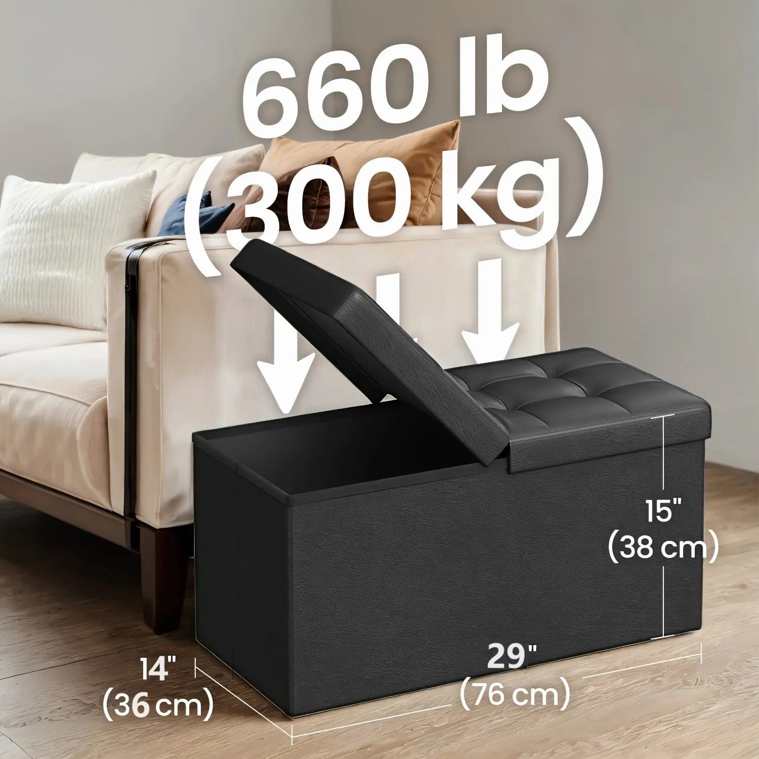 Foldable Storage Chest Stool 660lbs Load Bearing Ottoman With Flip Top Lid Perfect For Entryway Shoe Changing Living Room Extra Seating And Bedroom Blanket Storage Easy Clean Faux Leather Coffee Shade