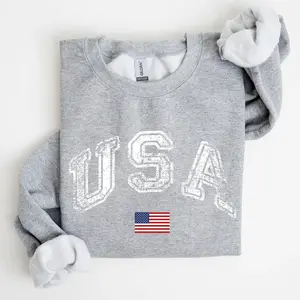 Retro America, Retro Flag, USA, July 4th Sweatshirt, Women's Round Neck, Round NeckRAIMENTRY