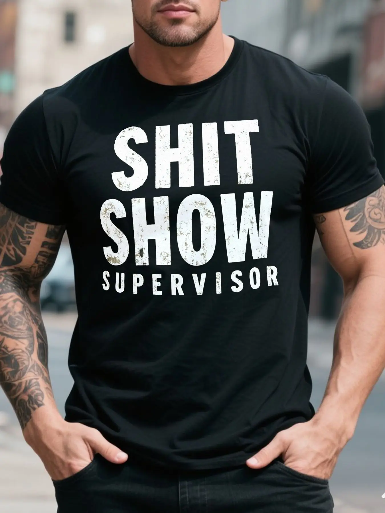 Men'S Funny _Shit Show Supervisor_ Graphic T-Shirt unisex soft cotton short sleeve t shirt, vintage graphic casual tee for men women teens, perfect birthday holiday gift for camping travel gym daily street casual wear