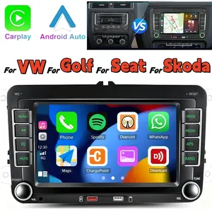 Double Din Car Stereo Compatible with for Vw Passat, Golf MK5, MK6, Jetta, T5, EOS, POLO, Touran, Seat, Sharan, CC, And Beetle Featuring Wireless Carplay And Android Auto, a 7-Inch IPS Touch Screen Head Unit with Mirror Link, Wireless
