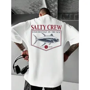 Red & White Salty Crew Graphic T-Shirt | Men's Casual Loose Fit Short Sleeve Summer Style