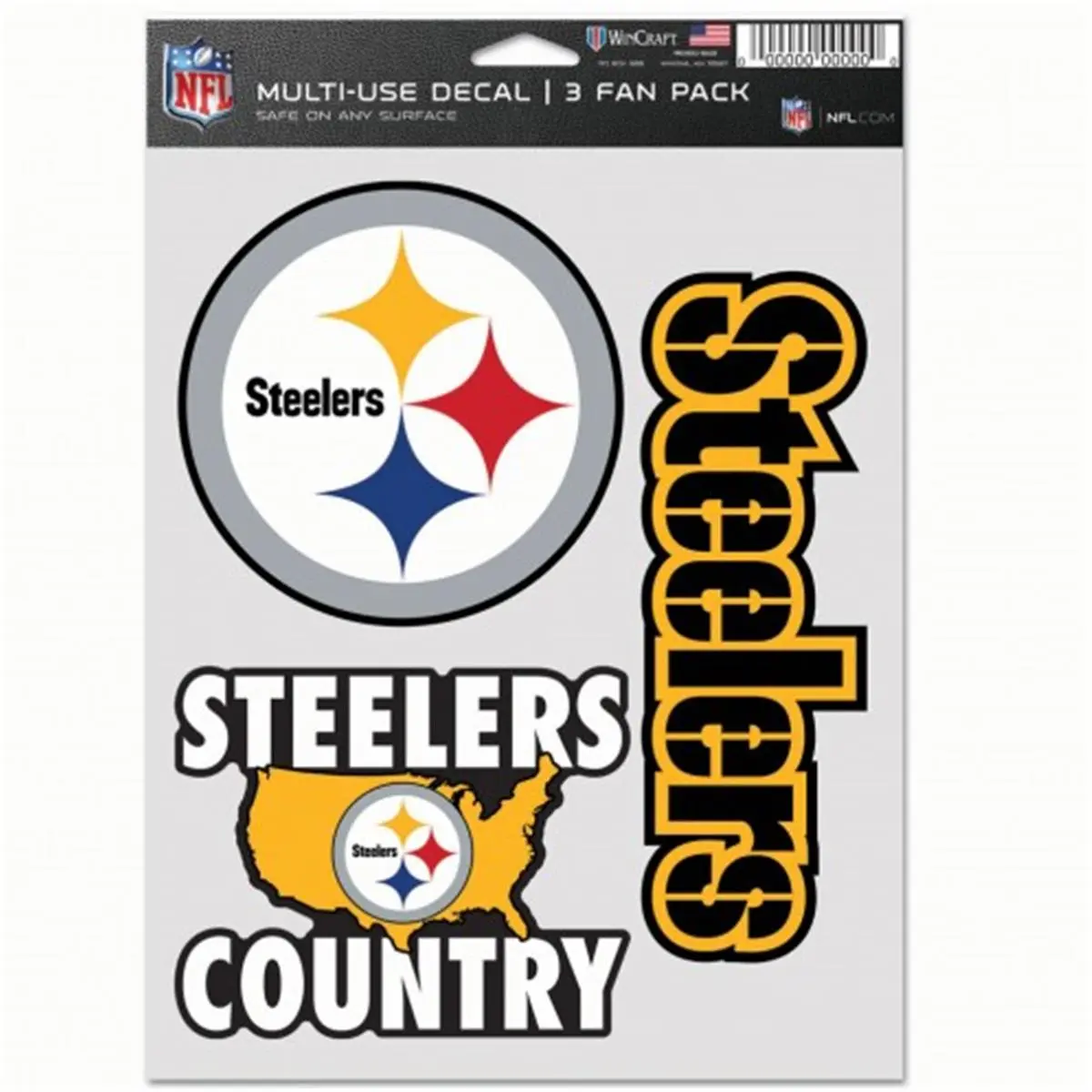 Wincraft Authentic NFL Pittsburgh Steelers Logo Decal Fan Pack - 3 Multi-Use Stickers, Sports Collectibles Accessory for Collectors (Verified Authenticity)