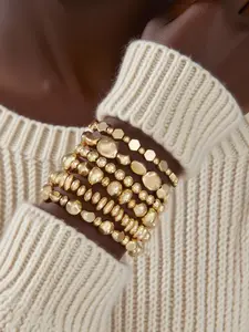 Women's Fashion Casual Beaded Stackable Bracelets Set, Zinc Alloy Hand Chain Jewelry for Daily Wear & Party Accessories Gift Ideas