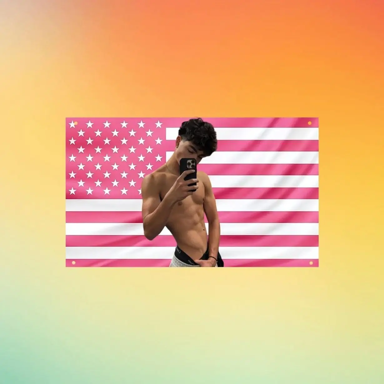 Malachi Barton Pink American Flag - Hot Celebrity Wall Decor, Shirtless Aesthetic Tapestry, Teen Heartthrob Bedroom Dorm Room Flag