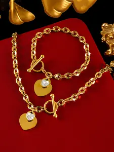 French niche heart-shaped titanium steel pendant necklace set, Trendy Jewelry Set, featuring an elegant OT clasp design. Suitable for daily wear and special occasions, it is an ideal gift for your date or lover