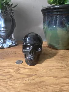 Obsidian Skull Statue, Grounding and Protective Home Decor Ornament for Indoor Display, Decoration