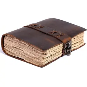 Bound  Journal for Women & Men - Book of Shadows - Lock Closure - 200 Pages of Antique Deckle Edges  Paper (Distressed Brown, 7 x 5 inches)