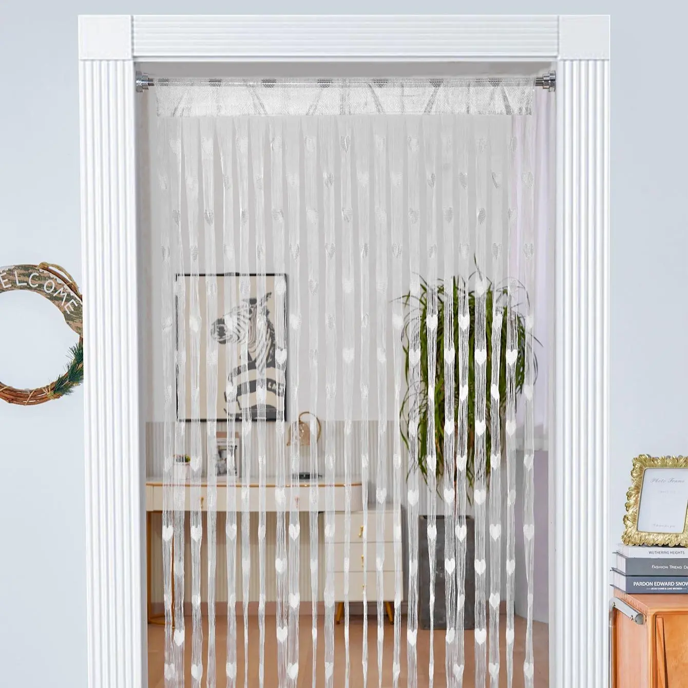 1 Count Heart Pattern Door Curtain, Home Decor Shading Curtain for Living Room Bedroom, Decoration Items, Interior Decorations