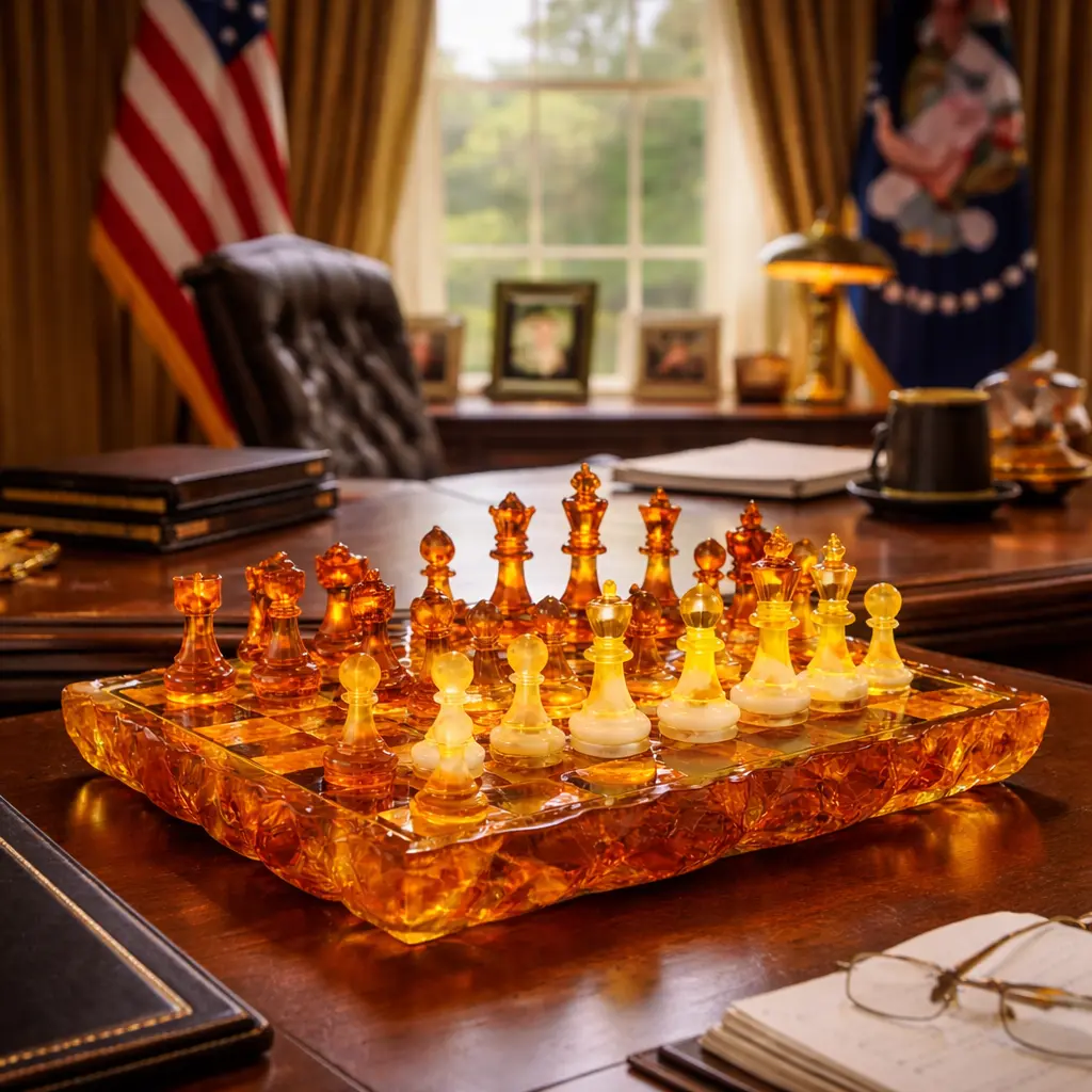 Made in USA KIZIMA Baltic Amber Chess Set KÖNIGSBERG IMPERIAL Edition Handmade Genuine Baltic Amber Luxury Board Game Gift for Men Dad Husband Chess Lover Adults Couples Anniversary Birthday Gift New York