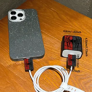 Spider-Man Colorful Web Apple Phone Charger Protector Set, 20w/18w Adapter, Compatible with iPhone 11/12/13/14/15/16/promax, Data Cable Organizer