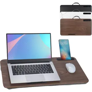 Lap Desk, Portable Laptop Desk Fits Up to 16" Laptops, with Tablet Slot, Built-in Cushion,  for Home & Office,Lap Desk with Cushion (Brown, Large)