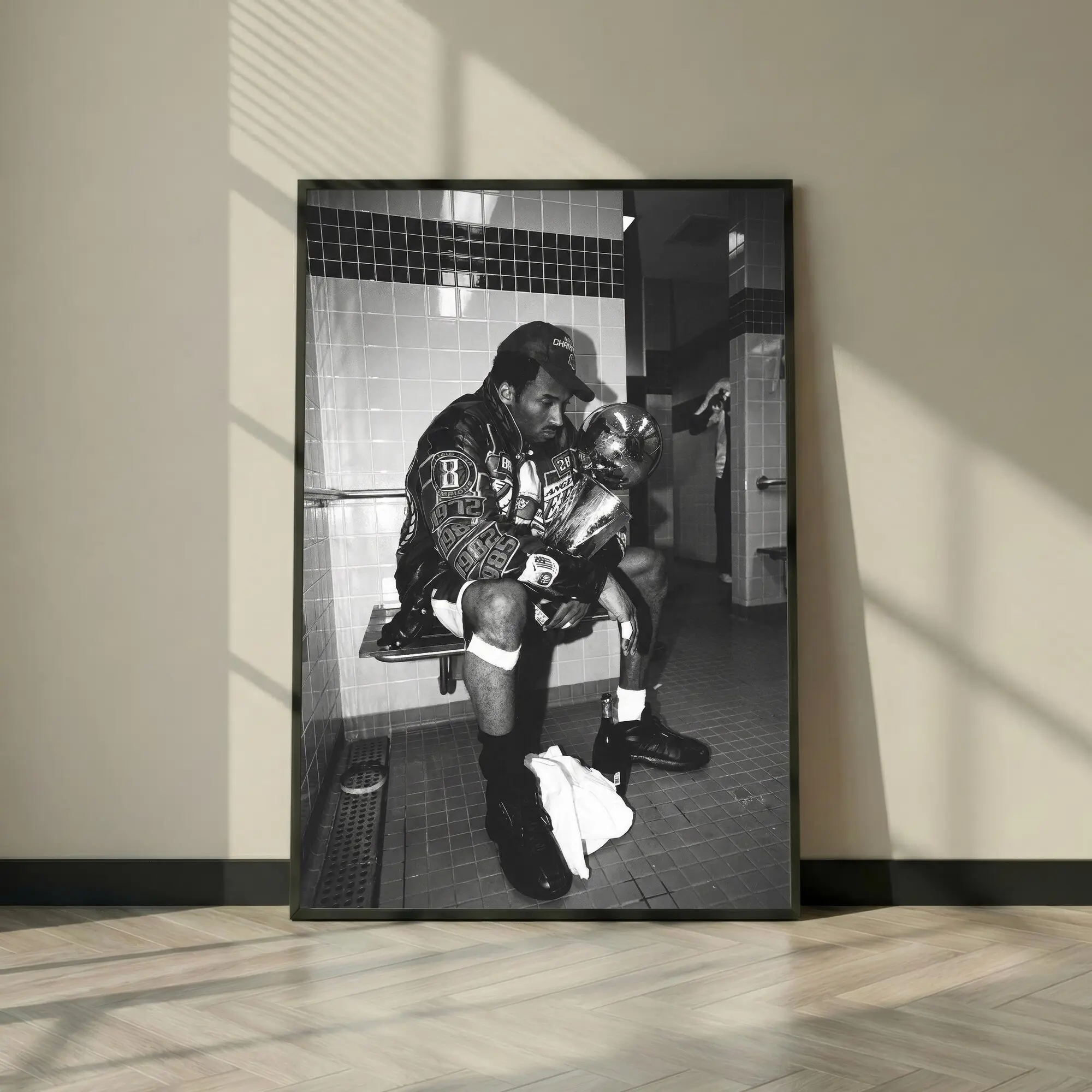 Kobe Bryant Black and White Wall Art, Championship Trophy Locker Room Photo Poster, Man Cave Office Decor, Digital Download + Print( Unframed - Print Only )