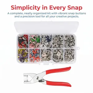 Snap Button Kit with Pliers, 100 Sets 9.5mm Metal Snaps, Five Claw Buckle Tool Set, All Copper Durable Fasteners, No Sewing Needed for Clothing Repair, DIY Crafts, Fabric Projects & Home Use