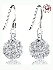1pair 925 Sterling Silver Austrian Crystal Sparkling Ball Hook Earrings High Quality Statement Earrings Wedding Engagement Bridal Jewelry Holiday, Artificial Zircon Earrings