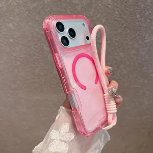 Wrist Straps Shockproof Magnetic Phone Case For iPhone 17 pro max 17 Air Wireless Charging Clear Armor Cover
