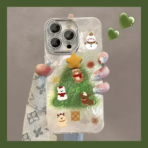 Christmas Tree Little Bear Star Phone Case for iPhone 17 16 15 14 13 12 11 Pro Max Transparent TPU Soft Shell Protective Cover Shockproof Casing with Adorable Design - Protection