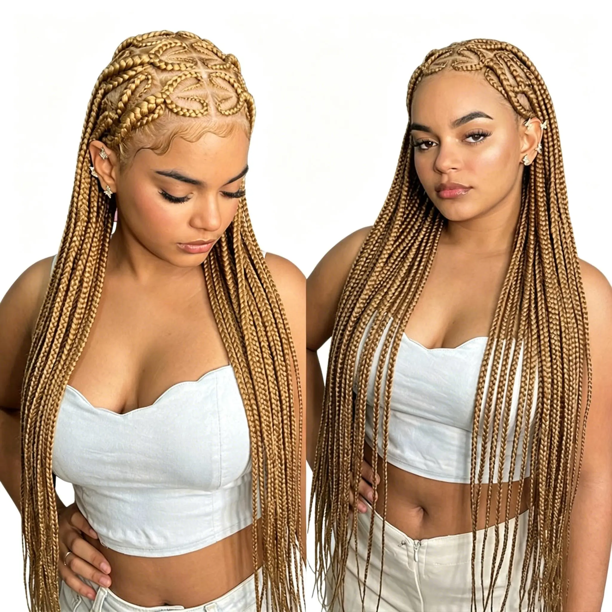 Synthetic Full Lace Heart Knotless Braiding Wig Afro Cornrow Braided Wigs Blonde Box Braids Wigs for Black Women with Baby Hair