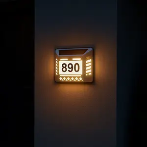 Solar LED Address Sign – Waterproof House Number Plaque, Customizable Numbers & Letters, Auto Dusk-to-Dawn Light, 8.1 x 6.9 Inches
