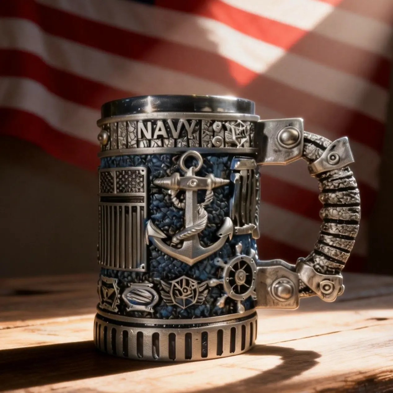 US Navy Tactical 3D Embossed Coffee Mug - Sturdy Resin-Metal Textured Tankard, Kitchen Drinkware for Navy Veterans, Maritime Enthusiasts Cup Cup