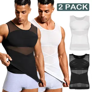 2 PACK Men's Compression Tank Top Shirts Muscle Undershirt Body Shaper High Elastic Breathable Shapewear