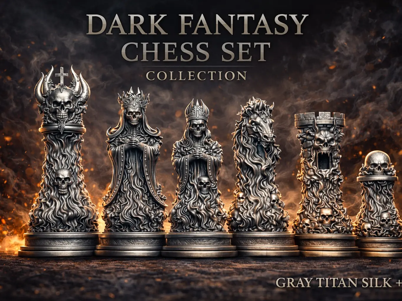 Dark Fantasy Chess Set - Skull Collection - Gothic Horror Masterpiece -Read the description for the piece sizes; these are just the pieces  the board is not included.