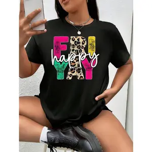 Happy Friyay Teacher Shirt Cute Teacher Fashion Fri-Yay 1 Pcs Women's Plus Size T-Shirt Funny Oversized Graphic Short S Ve Tee Novelty Shirt 100% Polyester Crew Neck Top Casual Clothing 220g