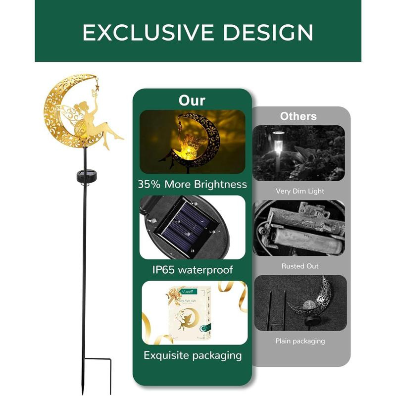 Solar garden statues outdoor decor fairy moon figurine light stake housewarming ornament for patio lawn yard pathway unique gift ideas for gardening mom grandma