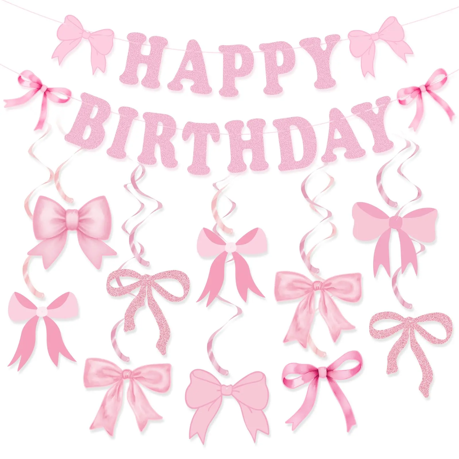 Bow Birthday Party Decoration, 1 Set Bow Birthday Banner, Bow Party Hanging Swirl Set, Birthday Party Decoration Supplies, Party Decorations Banners, Party Favors, Gifts