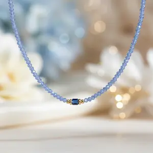 Azure Gleam Bead Necklace-Gold LM
