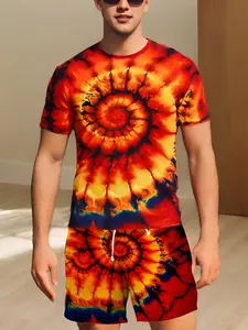 Summer Men's Clothing Colorful Vortex 3d Printed Fashion Suits Casual O-Neck Short Sleeve T Shirt and Mens Shorts Two-piece Set S-3XL New In Tops Tees and Short Pants Sets