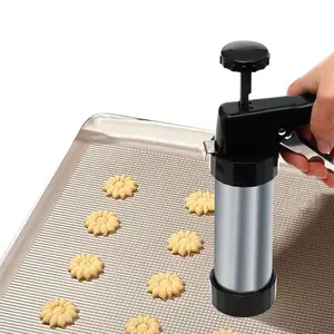Stainless Steel Cookie Press Machine, Baking Cookie Gun Kit with 13 Cookie Discs and 8 Nozzles, DIY Cake Decoration Supplies