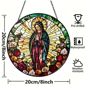 Virgin Mary Stained Glass Suncatcher Hanging Window Ornament for Home Decor Religious Gift for Devout Family and Friends
