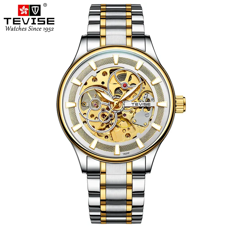 Men's Automatic Mechanical Watch Skeleton Dial Luminous Hands Waterproof Stainless Steel Band Business Casual Wristwatch