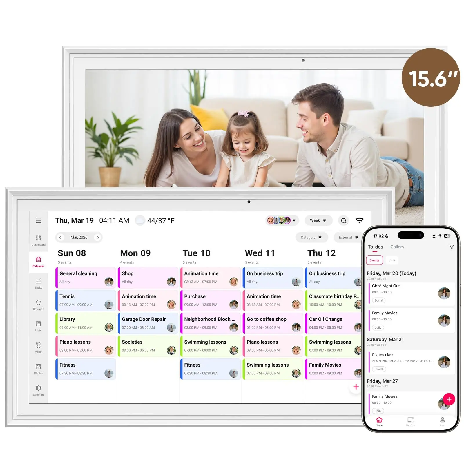 JUNINKE Digital Calendar, 15.6 Inch Wall Planner Electronic Calendar & Chore Chart,Smart Touchscreen Interactive Display for FamilySchedules, Great for Organizing Your Routinesbacktoschool