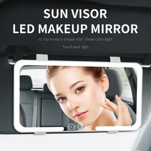 Car Sun Visor Vanity Mirror, USB Rechargeable Makeup Mirror with 3 LED Light, Car Accessories, Car Supplies,Durable, clear