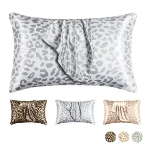Leopard Print Pillowcase Set, Satin Pillowcases with Envelope Closure, Silver Color, Leopard Pattern, Home Decor